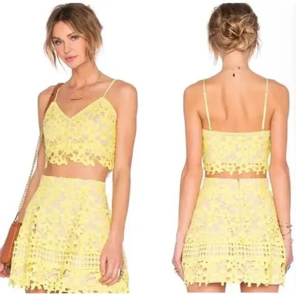 Lovers + Friends Yellow Floral Crochet Lace Skirt - Picture 2 of 8